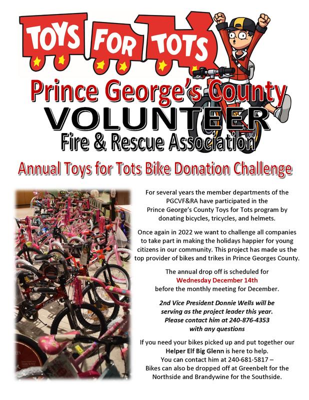 PGCVFRA Toys for Tots Bicycle Challenge Starts Now! Prince